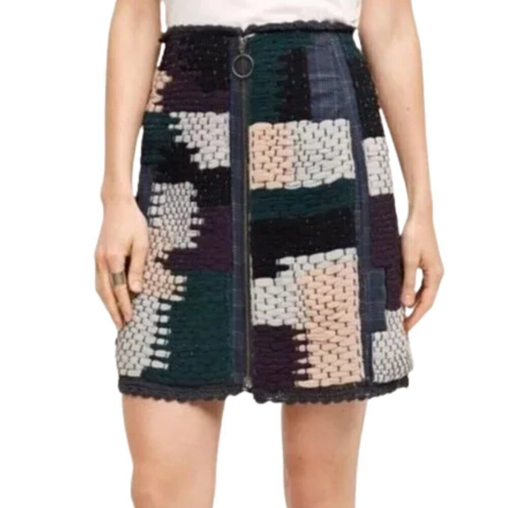 NEW Anthropologie Not So Serious Austinian A Line Mini Skirt w/ Zipper Sz. 0